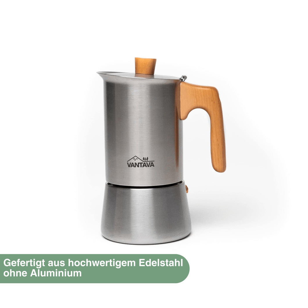  Stainless steel coffee pot with wooden handle