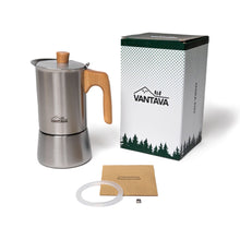 Load image into Gallery viewer,  Stainless steel coffee pot with wooden handle
